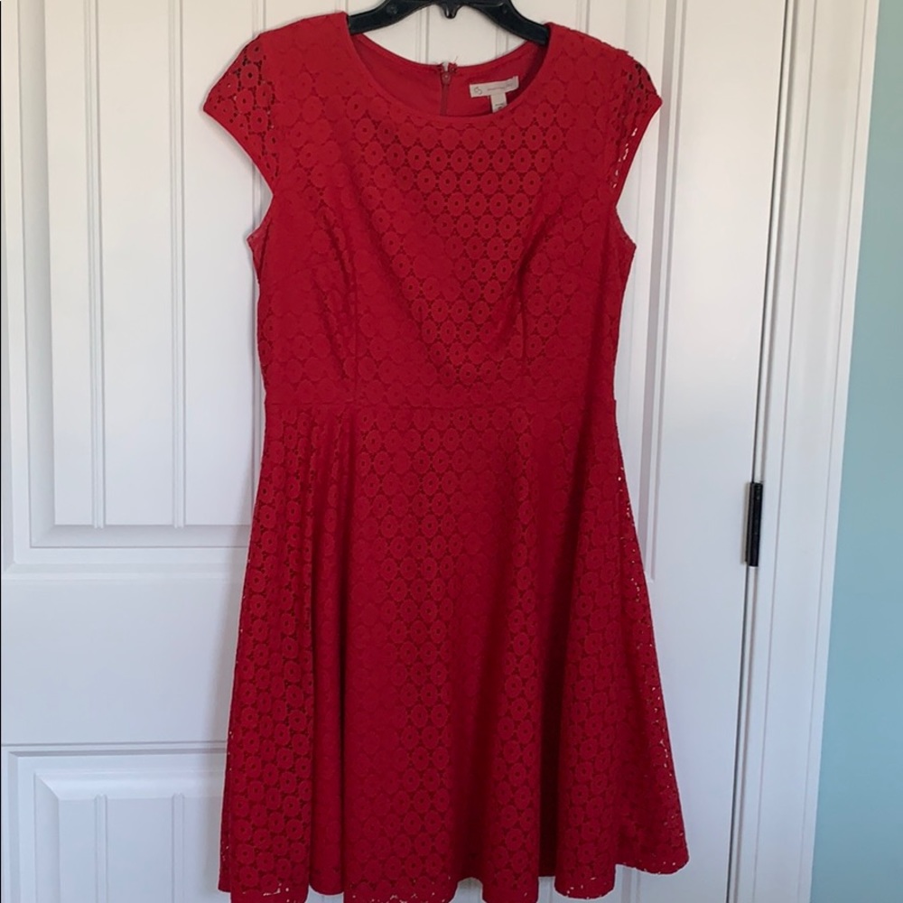 Dress Barn vibrant red patterned dress